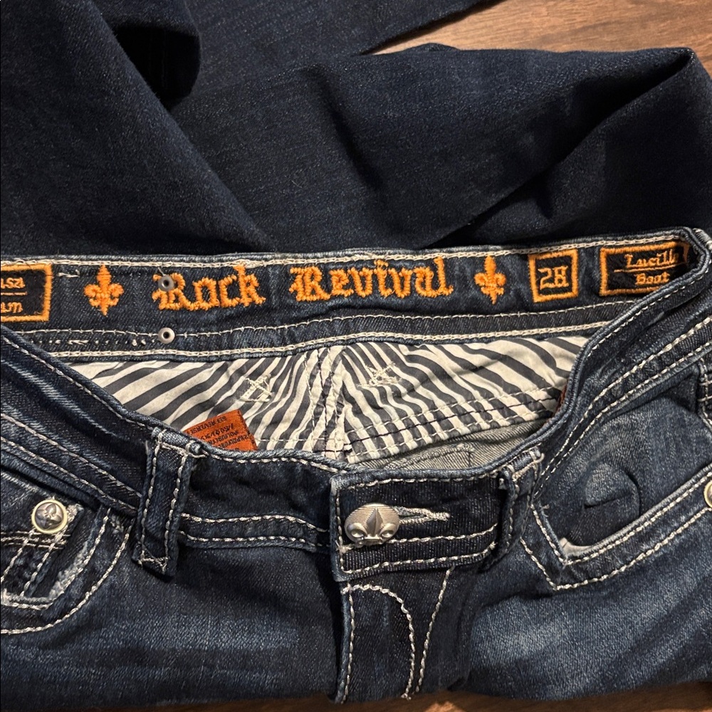 Rock Revival Lucille Boot Size 28 Dark Denim Jeans - Picture 3 of 5